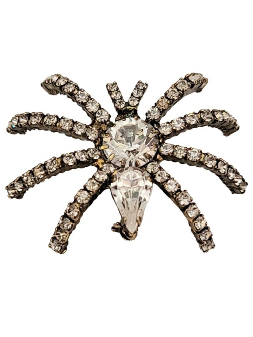 Gold Tone Clear Prong Set Rhinestone Spider Brooch K563